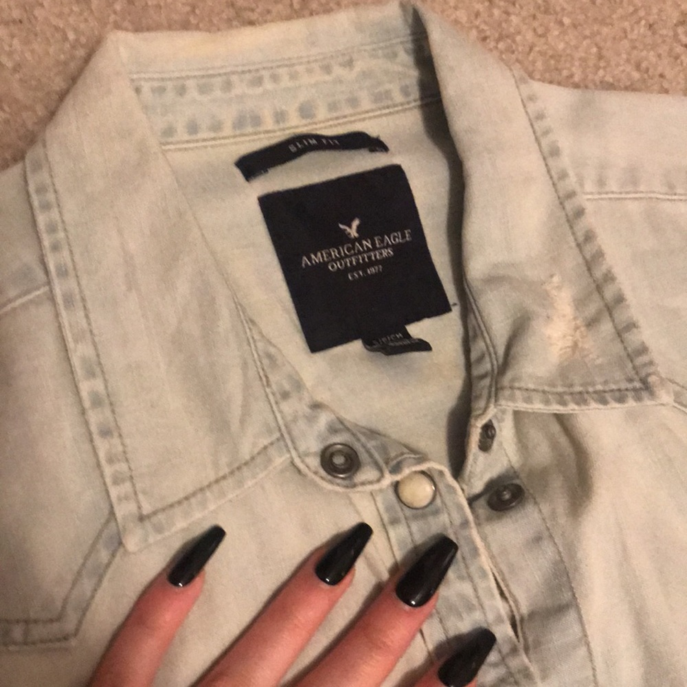 American eagle denim button up shirt
